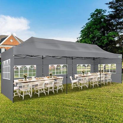 COBIZI 10x30 Pop up Canopy Tent 10x30 Canopy with Sidewalls, Heavy Duty Party Tent Tents for Parties, Foldable UPF 50+ Waterproof Commercial Ez up Canopy with Roller Bag, Grey(Windproof Upgraded)