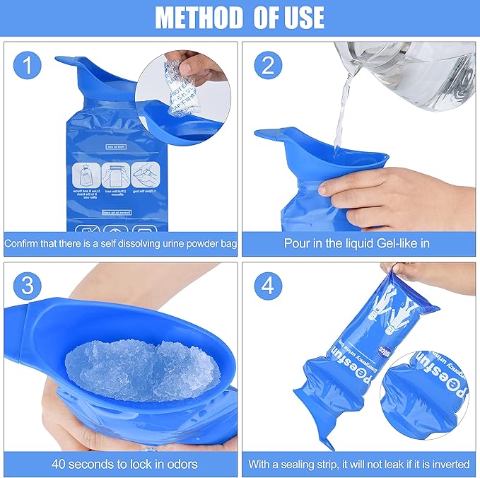Disposable Urinal Bag, 2024 Upgraded 900ML Emergency Urine Bag, Pee Bags for Travel, Urinals Portable for Car, Universal Urinal Bag for Men, Women and Children, Essential for Outdoor Travel