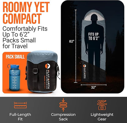 Expedition Sleeping Bag with Compression Sack – 32°F/0°C for Teens/Adults Up to 6'2", Lightweight, Water-Resistant, Backpacking Sleeping Bag for Camping, Hiking