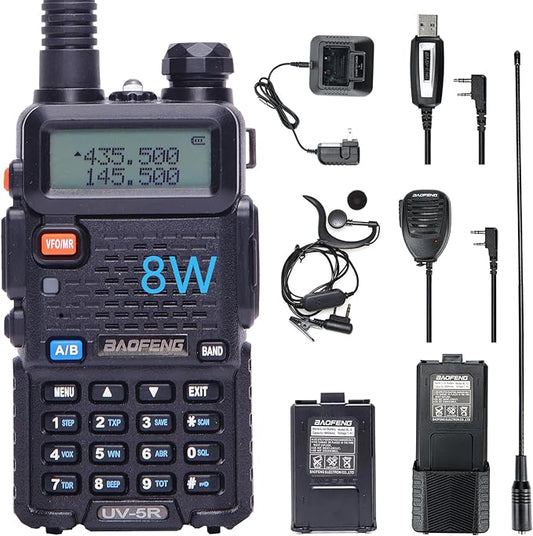BAOFENG UV-5R 8W Ham Radio Handheld 2 Way Radio Long Range Dual Band VHF UHF Rechargeable Amateur Portable Walkie Talkie for Adults Hiking Hunting Camping Skiing Trip, Chirp Compatible