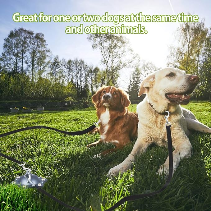 Dog Tie Out Cable and Stake, 360° Swivel Dog Stake with 30FT Nylon Cable and 6 Stainless Steel Screw Anchors, No Tangle Heavy Duty Dog Runner for Large Dogs Up to 150LBS for Yard Park Outdoor Camping