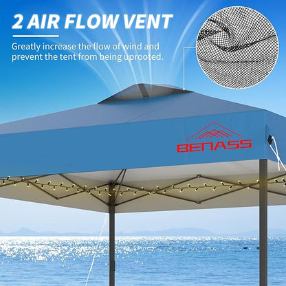10x10 Pop Up Canopy with Sidewalls, Easy Up Canopy Tent, Heavy Duty Tents for Parties, One Person Set Up Event Tent, Light Blue