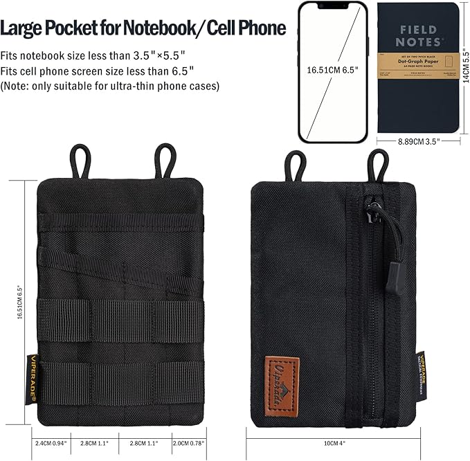 VIPERADE VE4 Tool Pouch, Nylon Pocket Organizer with 2 Pockets and 4 Small Tool Storage EDC Gears, Best Gift to Keep Organized, Hold Your Flashlight/Pocket Knife, Tactical Pen, Notebook