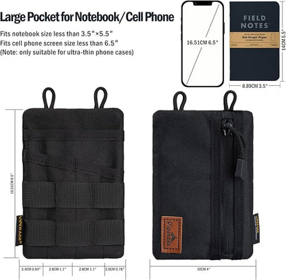 VIPERADE VE4 Tool Pouch, Nylon Pocket Organizer with 2 Pockets and 4 Small Tool Storage EDC Gears, Best Gift to Keep Organized, Hold Your Flashlight/Pocket Knife, Tactical Pen, Notebook