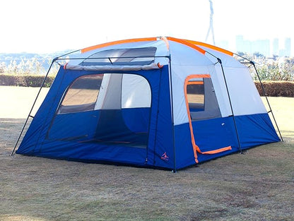KTT Extra Large Tent 6-10-12-14 Person(Style-B),Family Cabin Tents,2 Rooms,3 Doors and 3 Windows with Mesh,Straight Wall,Waterproof,Double Layer,Big Tent for Outdoor,Picnic,Camping,Family Gathering