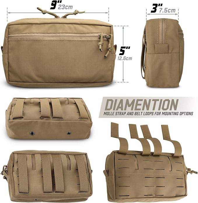 WYNEX Tactical Molle GP Admin Pouch, Molle General Purpose Pouch EDC Molle Utility Tool Pouch Organizer Military Multi Purpose Bag Modular Pouches Cummerbund Belt Pouch with Hook and Loop Insert Panel