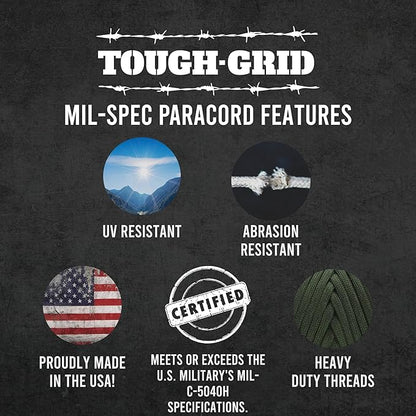 TOUGH-GRID Premium 550lb Paracord Rope - 50 Ft. - Silver Gray - 100% Nylon Type IV Mil-Spec - UV & Abrasion Resistant - Heavy Duty Strands - Outdoor Survival Rope - Used by US Military - Made in USA