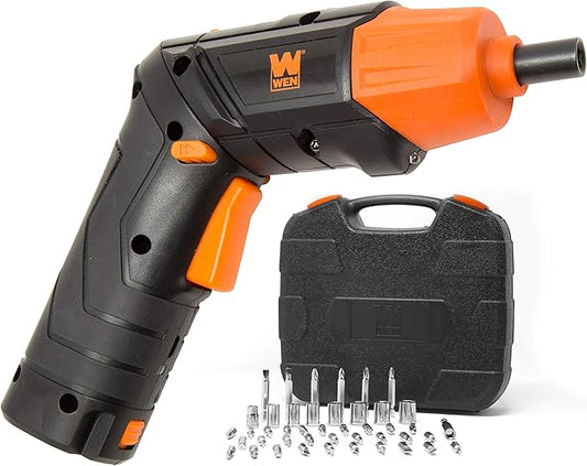 WEN 49140 4V Max Lithium Ion Rechargeable Cordless Electric Screwdriver and Flashlight with Carrying Case and 40+ Accessories