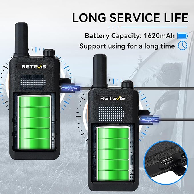 Retevis B3H Portable FRS Two-Way Radios,New Version of RT22(3.0),Rechargeable Walkie Talkies for Adults,Channel Display,Fashion Ultra-Thin, Handsfree 2 Way Radios for Camping Hiking Hunting(2 Pack)
