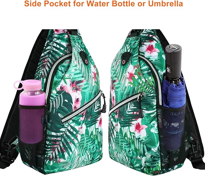 MOSISO Sling Backpack,Travel Hiking Daypack Pattern Rope Crossbody Shoulder Bag, Palm Leaf Flower