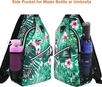 MOSISO Sling Backpack,Travel Hiking Daypack Pattern Rope Crossbody Shoulder Bag, Palm Leaf Flower