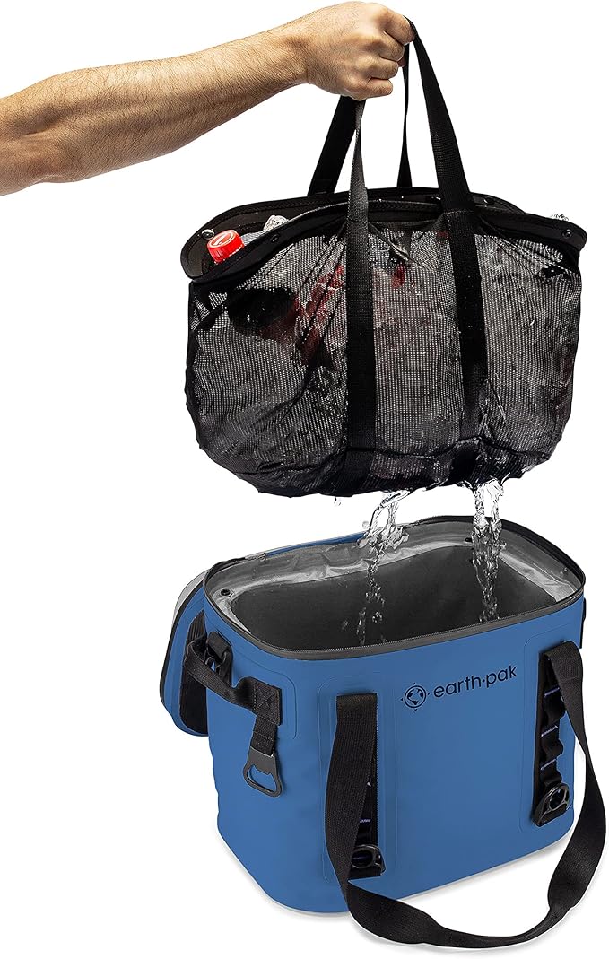 Earth Pak Heavy Duty Waterproof 20-Can Soft Cooler Bag for Camping, Kayaking, Beach Trips - Mesh Bag Insert Included
