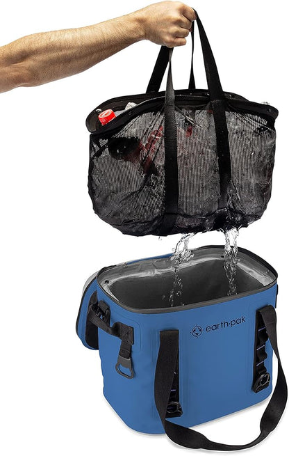 Earth Pak Heavy Duty Waterproof 20-Can Soft Cooler Bag for Camping, Kayaking, Beach Trips - Mesh Bag Insert Included