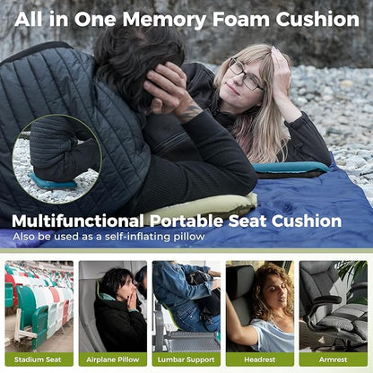 ATEPA Inflatable Stadium Seat Cushion, Self-Inflating Memory Foam Stadium Seats Camping Accessories Chair Pad for Outdoor Airplane Travel Bleacher Patio Backpacking