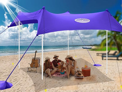 UMARDOO Family Beach Tent Canopy Sun Shade Portable 10×10FT, Large Wind Resistance Beach Sun Shelter Easy Setup with Packable Carry Bag for Outdoor Travel UPF 50+(Purple)