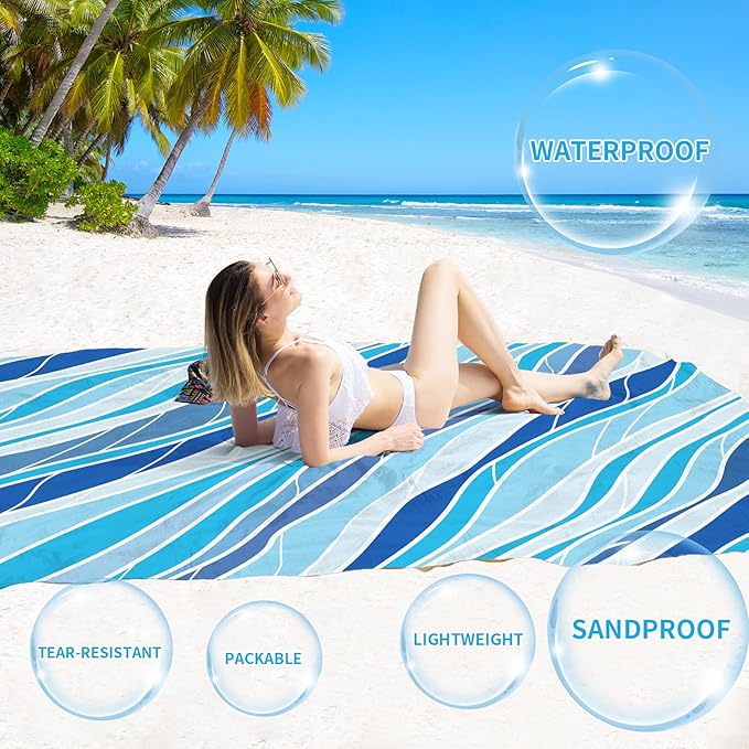 BYDOLL Beach Blanket Waterproof Sandproof 78''×81'' Suits1-4 Adults Compact Lightweight Oversized Sand-Free Blanket Large Picnic Mat for Beach Travel Camping Hiking