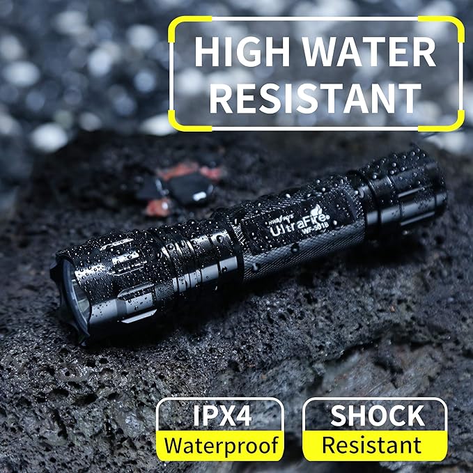 ULTRAFIRE LED Mini Flashlight Single Mode Flashlight with 4PCS UFB22 and Charger, Waterproof Super Bright High Lumen Flashlights WF-501B