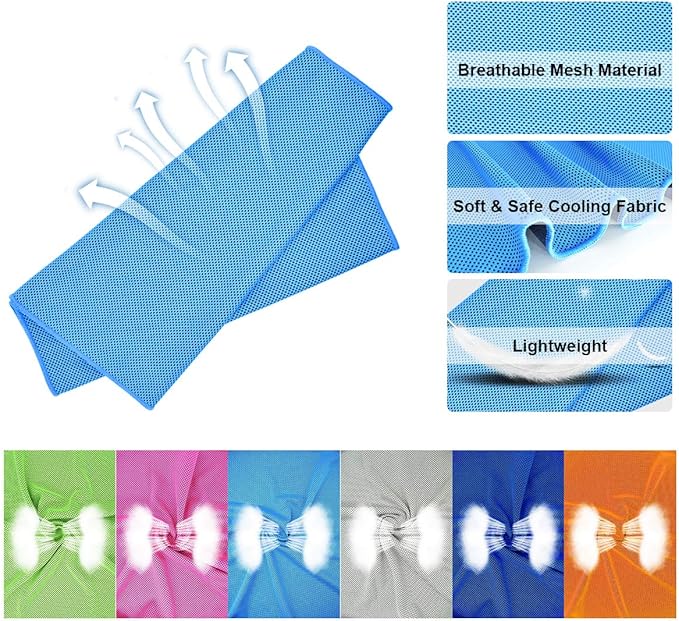 Cooling Towel,Vofler [6 Pack] Cool Towels Microfiber Chilly Ice Cold Head Band Bandana Neck Wrap (40"x 12") for Athlete Men Women Youth Kids Dogs Yoga Outdoor Golf Running Hiking Sports Camping Travel