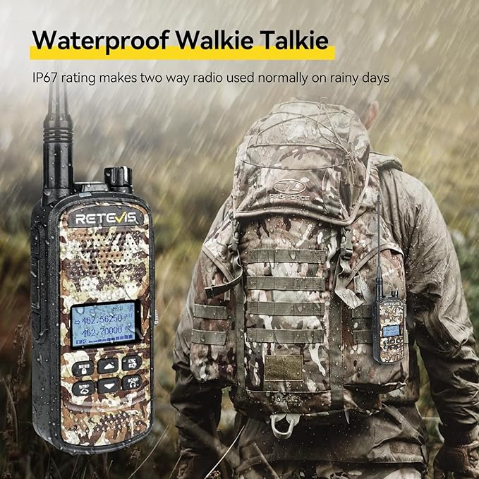 Retevis EZTalk 2 GMRS Two Way Radio, IP67 Waterproof Walkie Talkies, 2200mAh, NOAA, Rechargeable Hunting Radios Long Range, Handheld Walkie Talkie for Adult, Hunting Camo 2 Pcs