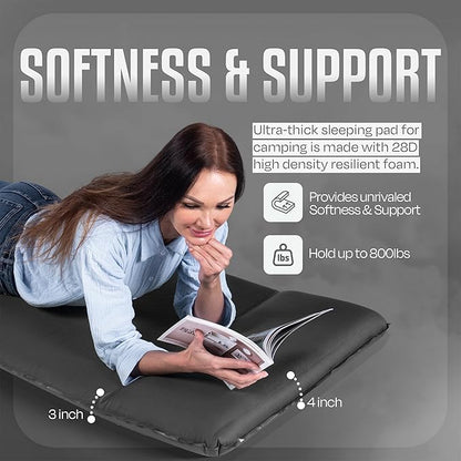Throntrax Camping Sleeping Pad - Ultralight Camping Mat with Pillow Built-in - 3.1" Thick | Self-Inflating & Suitable for All Seasons - Compact Sleeping Pad for Camping - Grey