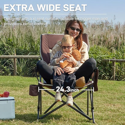 EVER ADVANCED Oversized Folding Camping Chair, for Adults Heavy Duty Lawn Chair with Side Pockets, Portable Collapsible Quad Chair for Outside, Support Up to 500lbs, Red