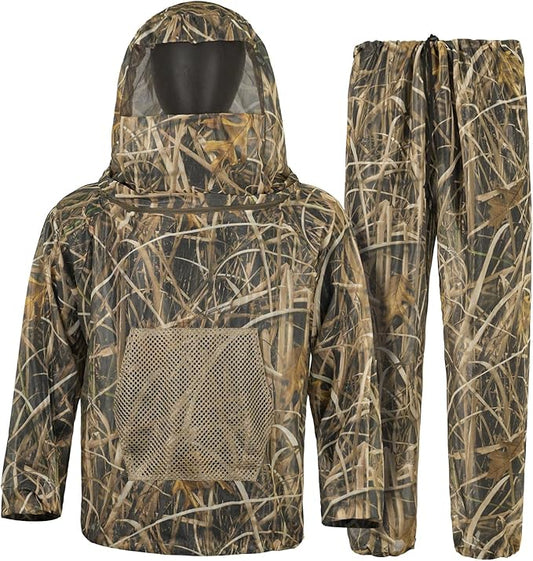 Mosquito Net Suit Camo Hunting Mesh Suit Bug Net Clothing with Hood Outdoor Protection No-See-Ums Garden Camping