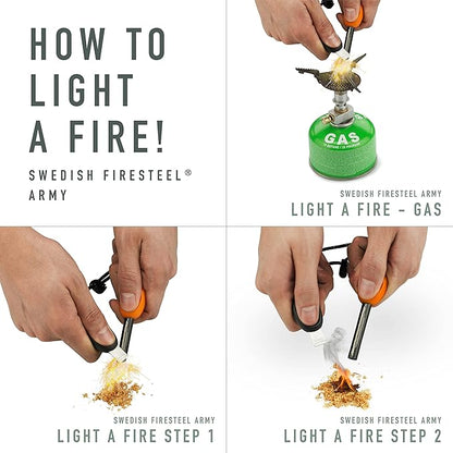 Light My Fire Flint Fire Starter Ferro Rod Survival Tool Army — Fire Steel Bushcraft Gear — Flint and Steel Magnesium Fire Starter Kit — 3/8” 2-in-1 Fire Starters for Campfires — 12,000 Strikes
