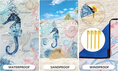 Beach Blanket Waterproof Sandproof Beach Mat 79" X 83" /10'x9'for 2-8 Adults Quick Drying Outdoor Picnic Mat Beach Accessories for Travel, Camping, Hiking