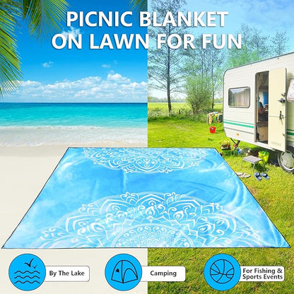 Beach Blanket Waterproof Sandproof Beach Mat 79" X 83" /10'x9'for 2-8 Adults Quick Drying Outdoor Picnic Mat Beach Accessories for Travel, Camping, Hiking