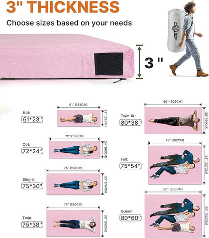 3 Inch GAIALOOP Thick Memory Foam Camping Mattress Sleeping Pad [Car/Tent/Cot] Glamping Portable Floor Mat Roll Up Futon Mattress for Guests Sleepover