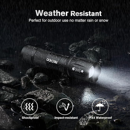 LED Flashlights High Lumens 4 Pack, Powerful Tactical Flashlight With 3 Modes, Pocket Small Flash Light, Waterproof Zoomable Flashlights for Home Emergencies, Camping Essentials (Battery Included)