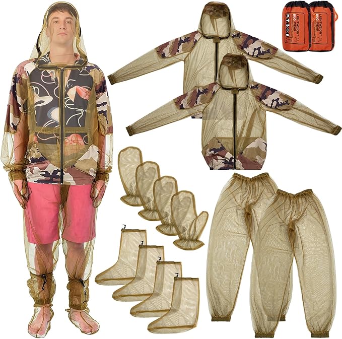 2 Sets Mosquito Net Suit Tick Net Pants Jacket Mittens and Socks Insect Proof Body Clothing Outdoor Hunting Camping Climbing