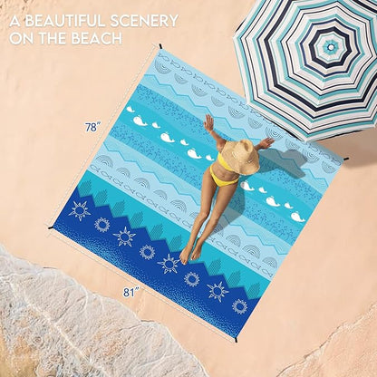 BYDOLL Beach Blanket 78''X81'' 4-7 Adults Oversized Lightweight Waterproof Sandproof Blanket for Beach Large Picnic Mat Travel Camping