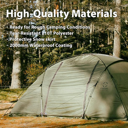 S'More Glamping Tent with Porch, 2/3/4/5/6 Person Durable Weatherproof Camping Tent, Large Family Tent with Room Divider, Easy Setup Tent with Screen Room