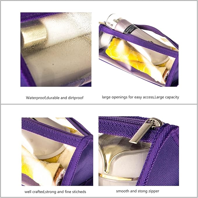 TSA Approved Clear Toiletry Shaving Bag 2 Pack Purple Vinyl Makeup Bag See Through Foldable Travel Packing Orgnaizer Bag Arts tools Kits Organizer Utility Pouches for Men & Women