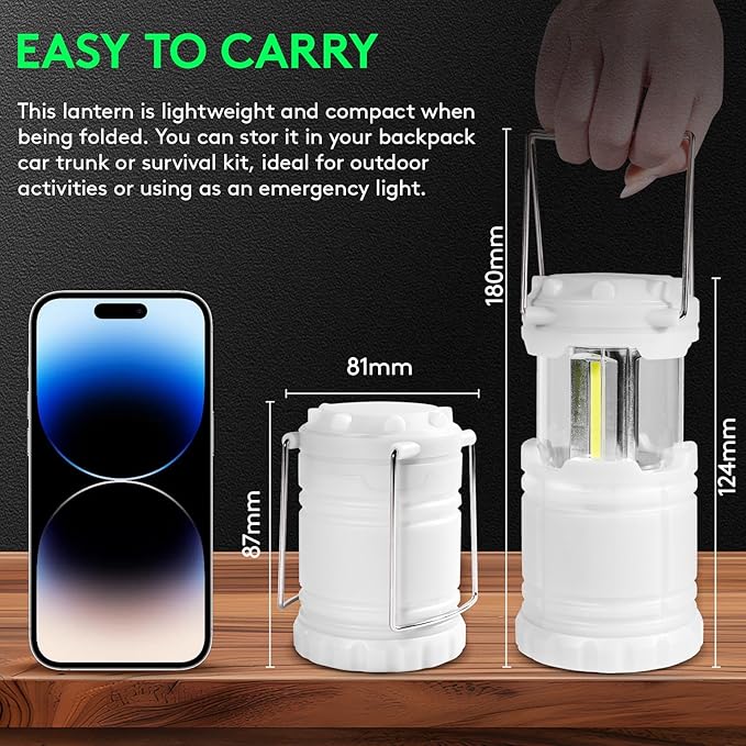 KUNHE LED 4 Pack Glow-in-The-Dark Camping Lanterns Battery Powered (Includes 12 AA Alkaline Batteries) 350 Lumens IPX4 Water Resistant Lanterns for Power Outages Earthquake Emergency Kit