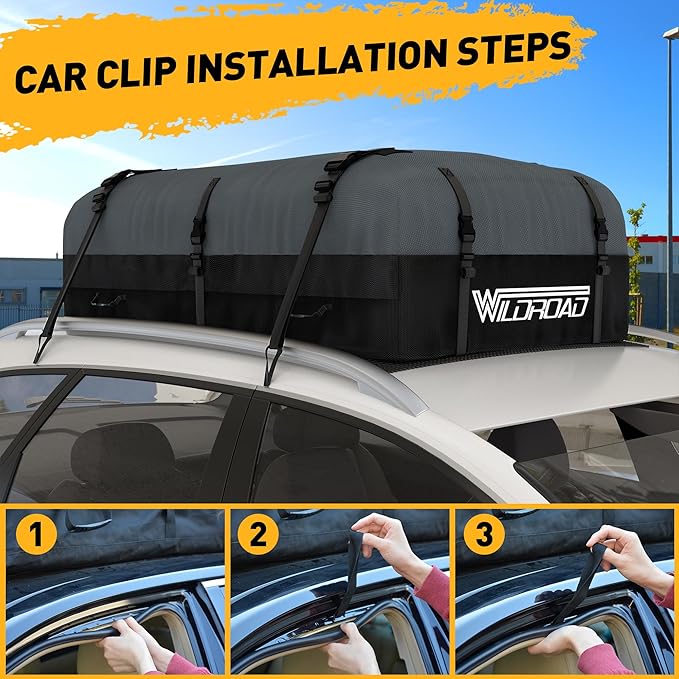 WILDROAD Rooftop Cargo Carrier - 25 Cubic Feet, 600D Ultra Anti-Tear Fabric, Waterproof Car Roof Bag with Soft-Shell, Anti-Slip Mat and 6 Door Hooks - Fits Cars with/Without Racks