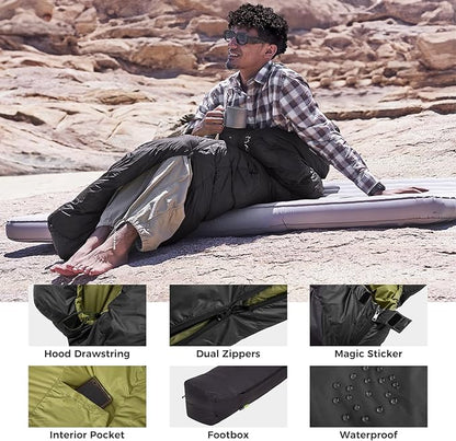 ATEPA Elements 450 Down Sleeping Bag for Adults, 700FP 42.8℉ Recycled Mummy Cold Weather Ultralight 3 Season Compact Packable Sleeping Bag with 15D Nylon Shell for Backpacking Camping Hiking