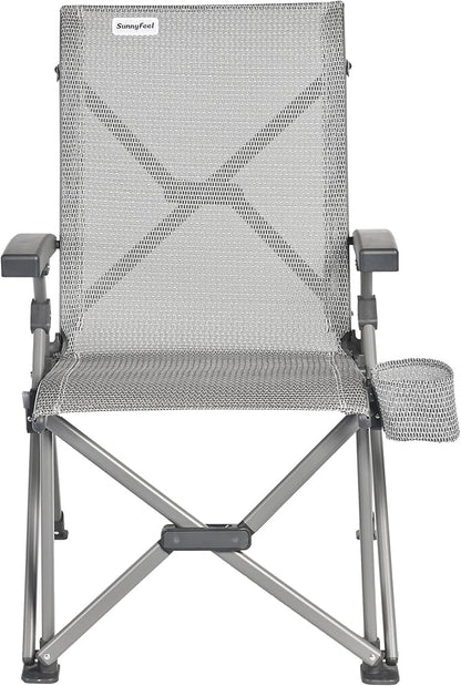SUNNYFEEL Ergonomic High-Back Camping Chair - 1 Second Folding Chair with 500lbs Capacity, Breathable Back Support for Outdoor, Lawn, Hiking, Fishing (Grey)