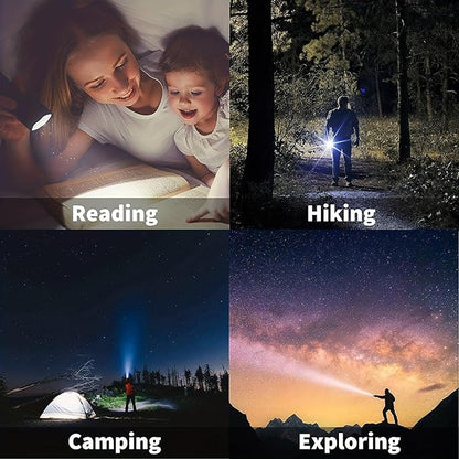 LED Flashlight High Lumens, Bright, Zoomable, Waterproof, Powerful, Emergency Tactical LED Flashlights for Home and 5 Modes, Flashlight for Camping Gear、Hiking、Walking (4 Pack)