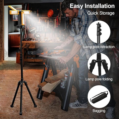 13200mAh Rechargeable Solar Work Light with Folding Stand Support and Portable Carrying Bag, 8000 Lumen Stepless Dimmable, 4 Lighting Modes, White/Warm/Warm White (Standard)