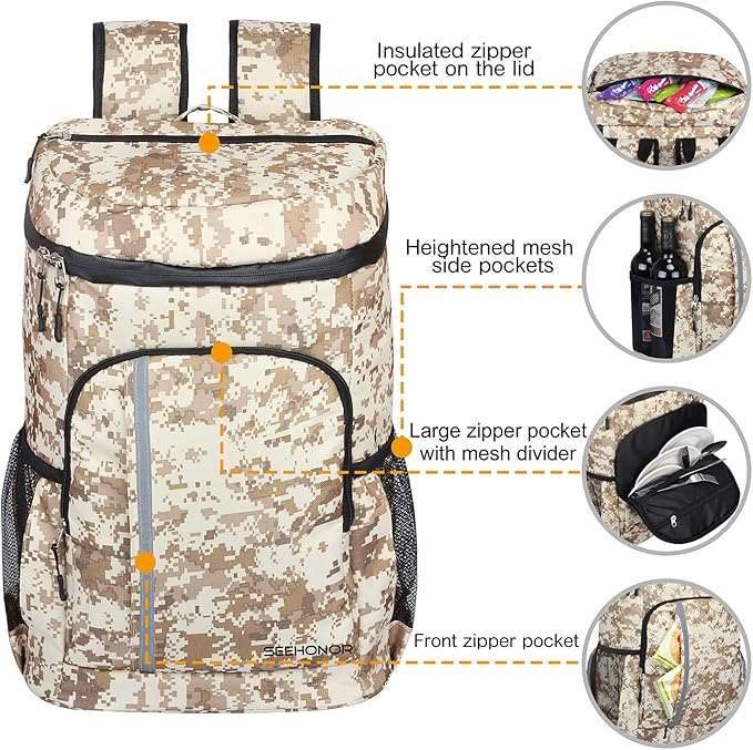 SEEHONOR Insulated Cooler Backpack Leakproof Soft Cooler Bag Lightweight Backpack with Cooler for Lunch Picnic Hiking Camping Beach Park Day Trips 45 Cans