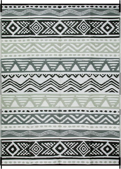 Lahome Outdoor Rug 8x10 Patio Waterproof, Reversible Outdoor Plastic Straw Rug for Camping, RV Patio Rugs Outside Large Carpet for Porch Deck Backyard Picnic(Grey/Black,8'x 10')