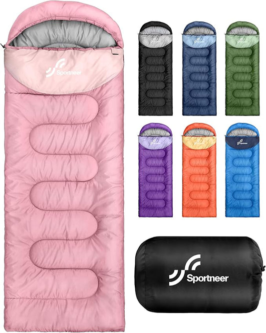 Sportneer Sleeping Bags for Adults, Warm & Cold Weather Sleeping Bag for Adults Kids Boys Girls - Lightweight Compact Camping Gear Equipment, Traveling, Backpacking, Hiking