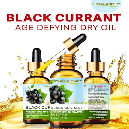 Botanical Beauty BLACK CURRANT AGE DEFYING FACE DRY OIL 100% Natural. Black Currant Oil, Evening Primrose, Grape Seed, Jojoba, Organic Safflower, Vitamin E. Face Moisturizer, Rejuvenate, Anti-aging