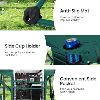 HIGH POINT SPORTS 2 Pack Portable Camping Chair for Adults, Folding Outdoor Camp Chair Lightweight Lawn Chairs Folding Collapsible Chair for Camping, Tailgates, Beach, Green, Support 225lbs