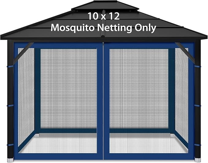 Gazebo Replacement Mosquito Netting Outdoor Universal Gazebo Canopy 4-Panels Screen Sidewalls with Zipper for Patio Garden (Navy Blue, 10x12)