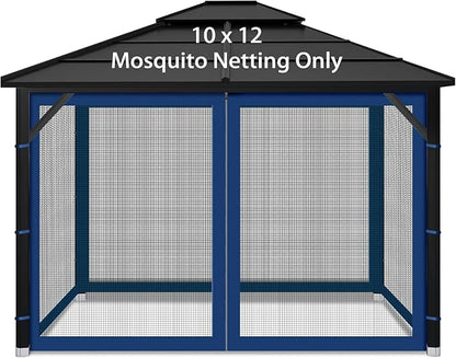 Gazebo Replacement Mosquito Netting Outdoor Universal Gazebo Canopy 4-Panels Screen Sidewalls with Zipper for Patio Garden (Navy Blue, 10x12)