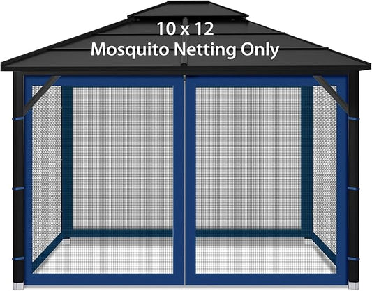 Gazebo Replacement Mosquito Netting Outdoor Universal Gazebo Canopy 4-Panels Screen Sidewalls with Zipper for Patio Garden (Navy Blue, 10x12)