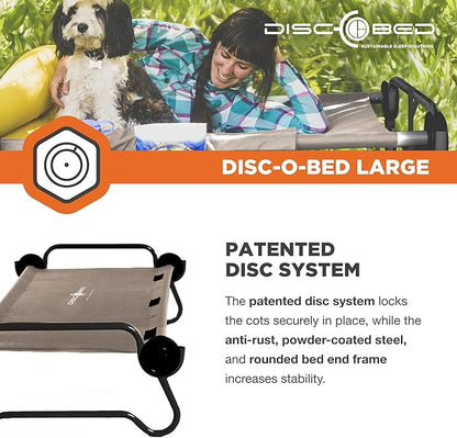 Disc-O-Bed Large Outdoor Convertible 2 Person Bench and Double Camping Cot Portable Bed Bunk System for Adults